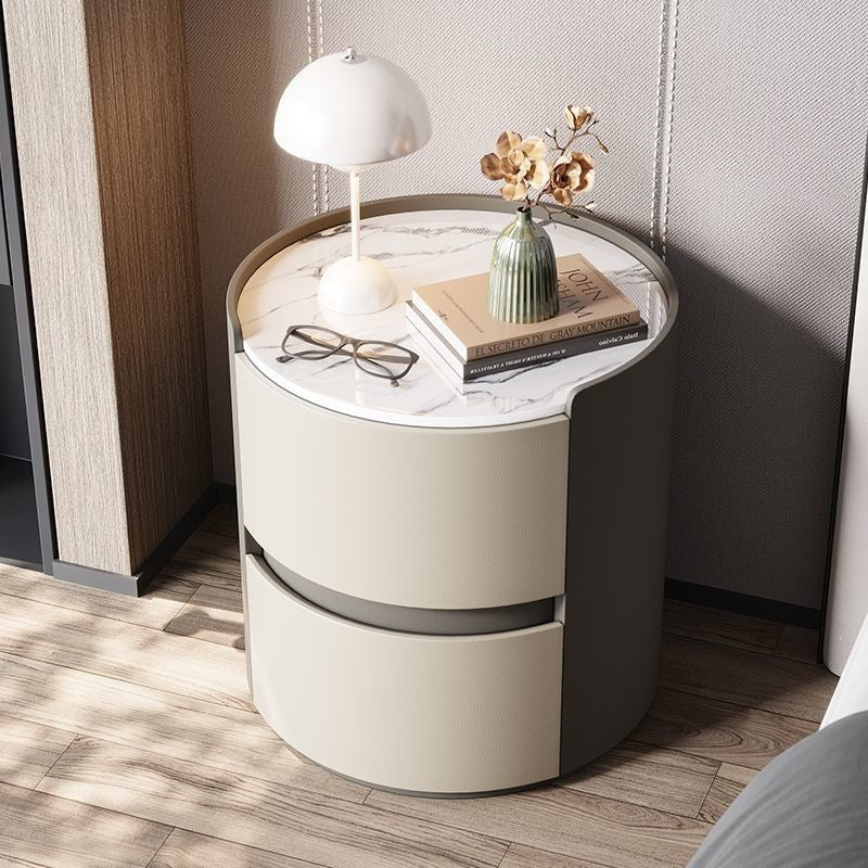 Italian round bedside table solid wood classy sense normcore bedroom slate bedside table casual modern accessible luxury storage cabinet