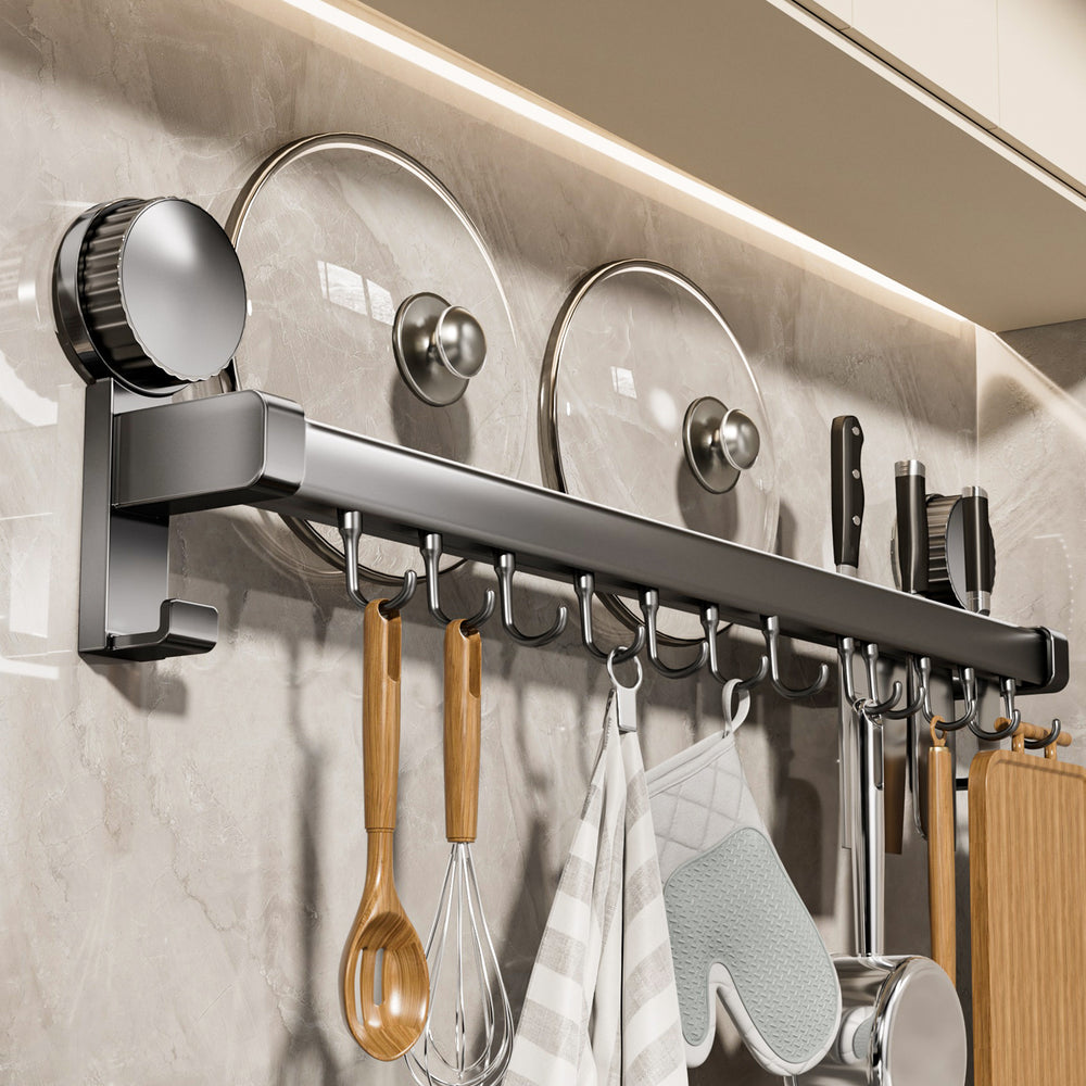 Kitchen suction cup storage rack, punch-free hook, hanging rod, spatula cover, spoon, knife all-in-one hanging rack, cutting board storage rack