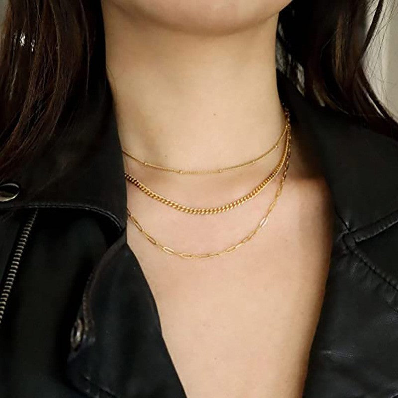 European and american fashionable minimalist versatile hip-hop layered choker necklace - statement lightweight luxury titanium steel necklace for women