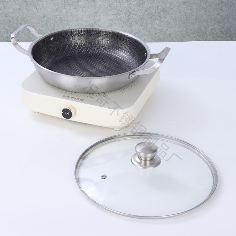 wholesale stainless steel frying pan thickened honeycomb double ear non-stick cooking pot for homeflats boiler universal