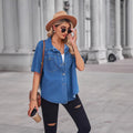 Ebay fashion cross-border foreign trade  new arrival washed thin denim shirt tops  short-sleeved cardigan for women