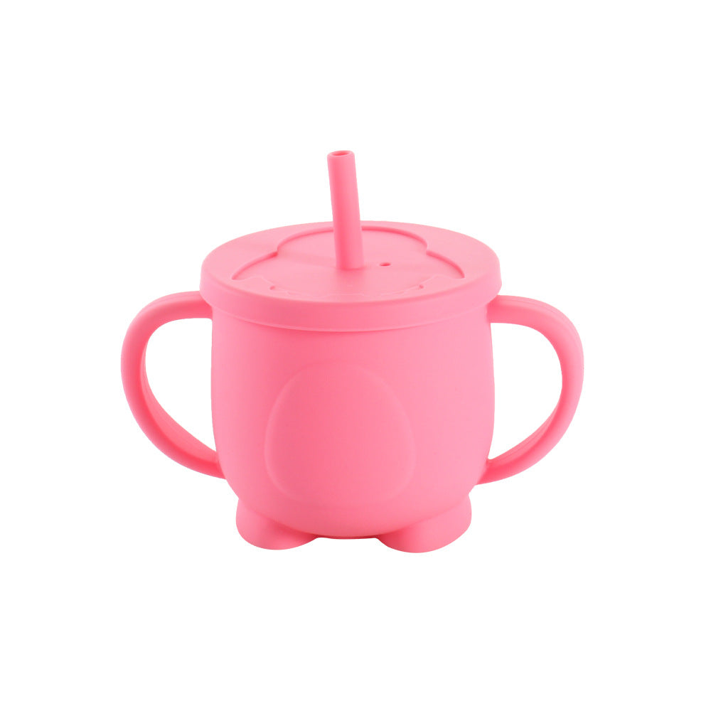 Factory baby silicone binaural straw cup drop resistant high temperature resistant baby drinking cup penguin water cup feeding tableware