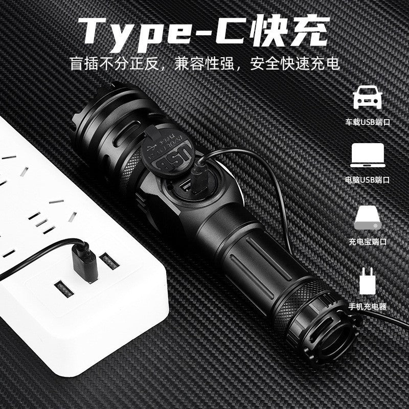 Cross-border new telescopic zoom white laser + COB strong light flashlight, outdoor long-range strong magnetic LED flashlight
