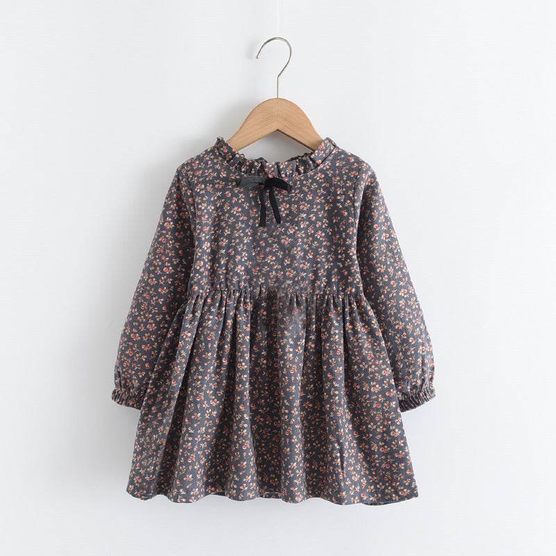 new girls' dress cotton spring/autumn floral tie-up children's dress stylish princess dress wholesale