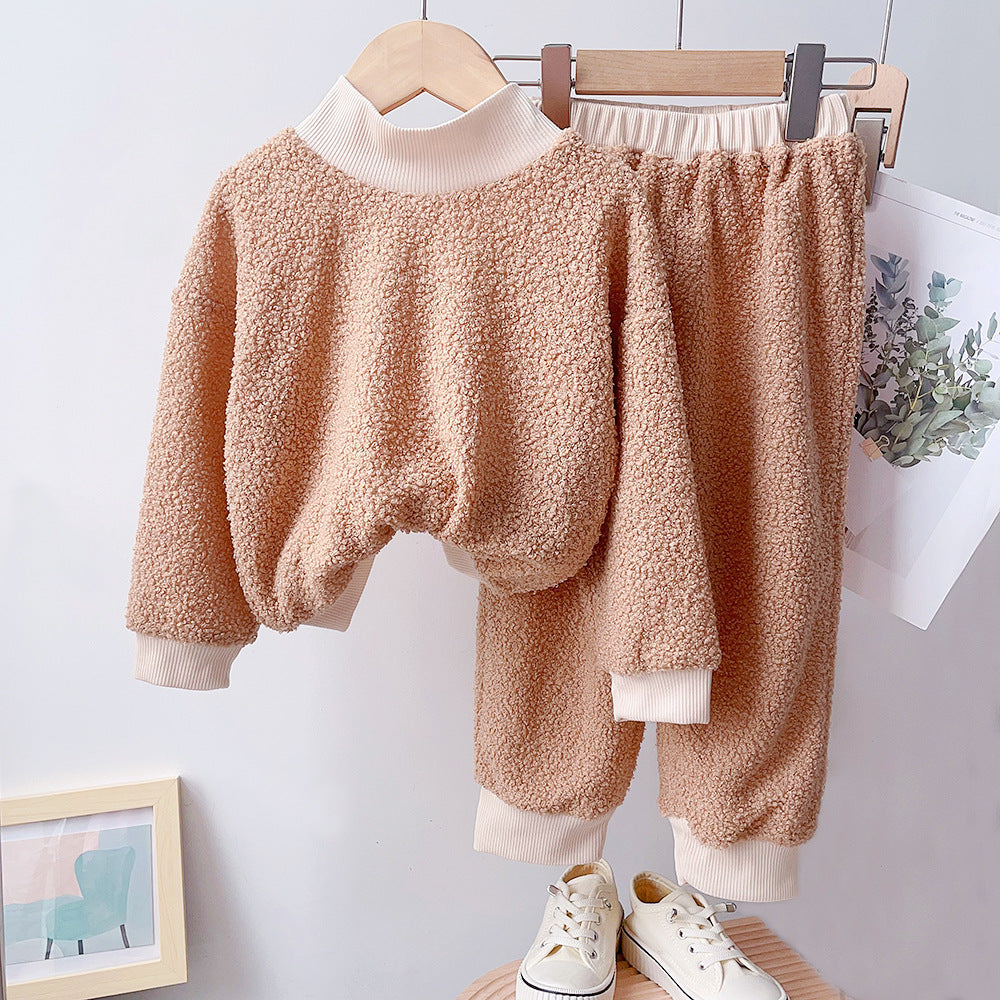 Kids' plush fleece set - new winter collection for boys and girls - thickened sweatshirt & long sleeve two-piece outfit - children's clothing - dropshipping available