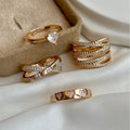 European and american cross-border minimalist chic heart-shaped diamond ring for women, unique design, interlocking stackable alloy ring set