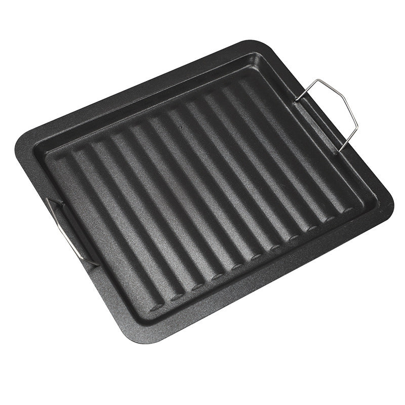 Outdoor thickened picnic charcoal barbecue frying pan barbecue plate iron plate neutral plate stripesfor home non-stick grill pan