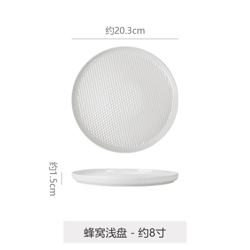 Modern minimalist ceramic steak plate for western cuisine, restaurant, and hotel use - white round porcelain plate, pure white home-use cold dish plate, dinner plate