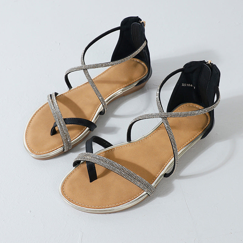 New arrival: trendy women's sandals - roman style, wedge heel, rhinestone embellishments, and criss-cross straps