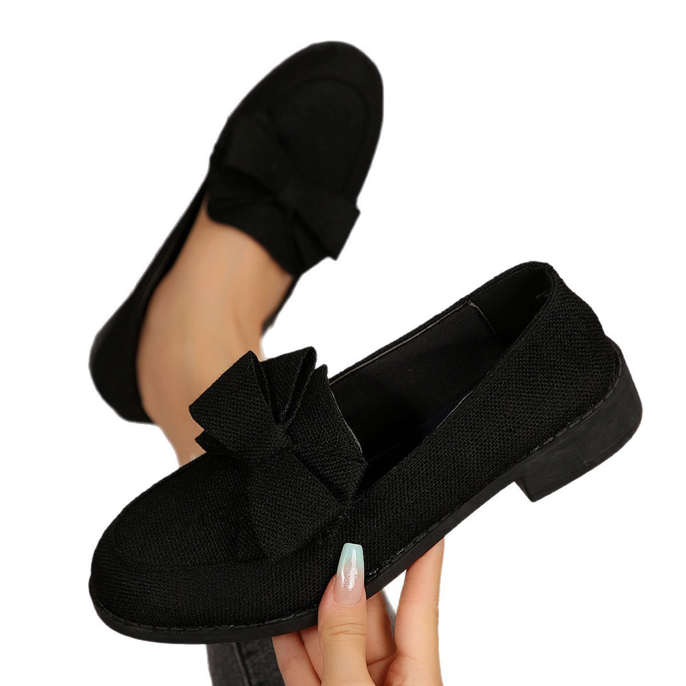plus size round toe low heel small flats women's spring & fallnew arrivalelegant thick heel slip-on fashion pure color loafers