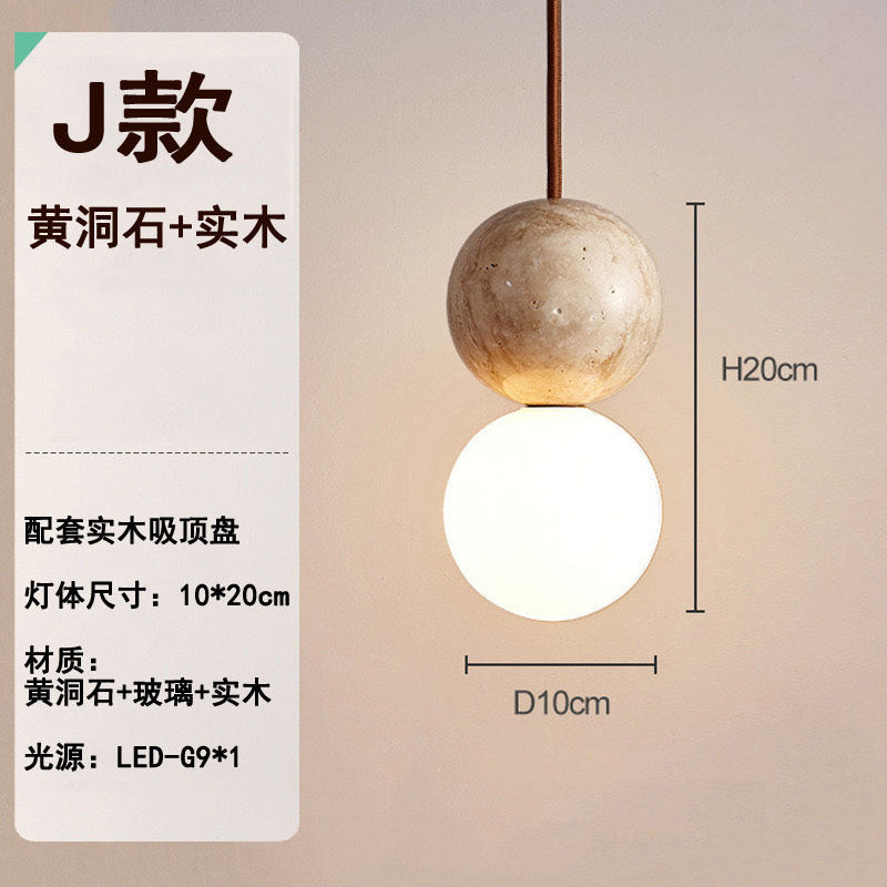 Vintage dining room light Bedroom bedside chandelier Cream wind wabi-sabi wind Bar light Yellow cave stone small decoration minimalist