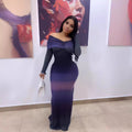European and american cross-border women's fashion:  autumn new arrival - long sleeve off-the-shoulder ruched bardot neck gradient slim-fit dress