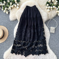 spring new arrivallacepatchwork a-line skirt women's cut outhigh waist cake skirt easiest for match mid-length skirt
