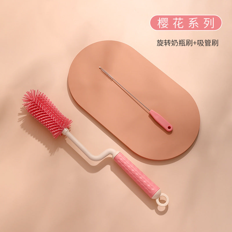 Silicone bottle brush 360 degree rotate baby pacifier brush straw brush bottle brush cleaning suit cleaning brush
