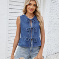 European and american cross-border e-commerce new arrival:   summer ruffle tie-up denim vest top for women