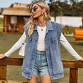 Fashion cross-border women's clothing  new independent station stylishflap pocket pantscasual washed denim vest waistcoat tops