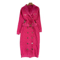 Fall and winter tweed style grids celebrity metal buttons double-breasted lapel waist silmknitting long skirt dress