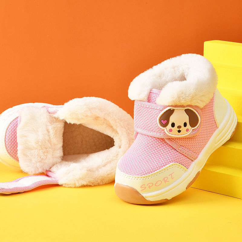 Baby cotton shoes for girls, ages 0-1-3 years, kids' winter fleece-lined thickened infant shoes, soft sole prewalker shoes for boys