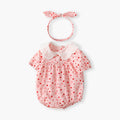 Newborn baby girl's lightweight summer romper - floral print, pure cotton, short-sleeve, snap-crotch bodysuit