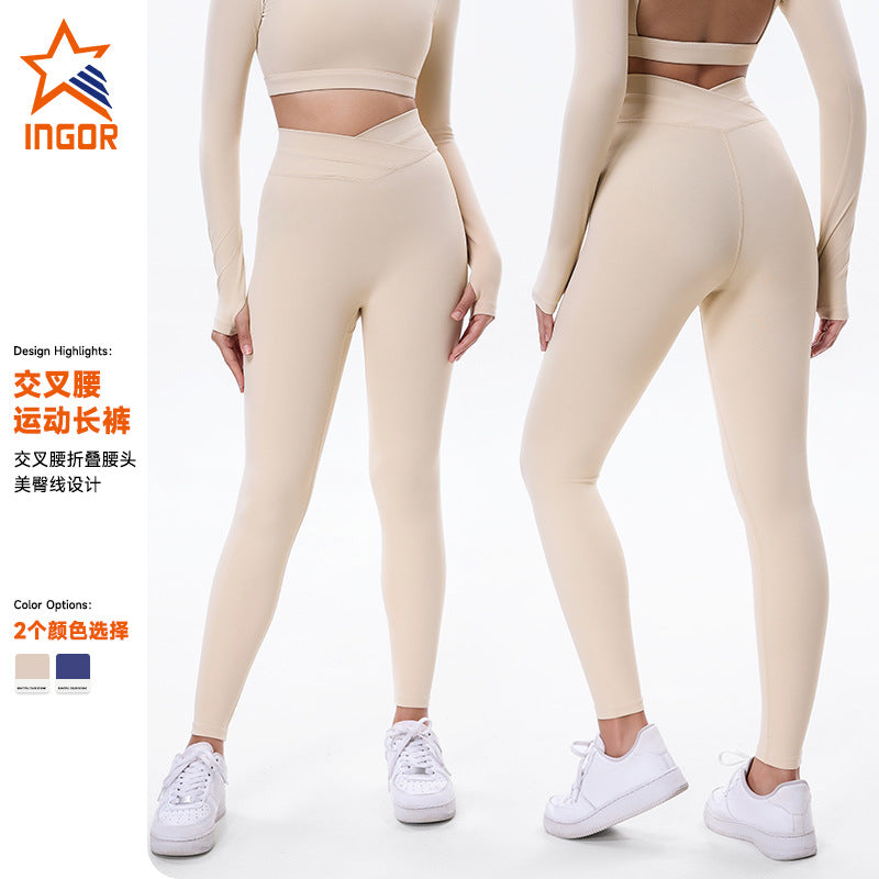 Cross yoga pants women's high waist hip lifting yoga clothes professional fashion outwear nine-point pants tight sports fitness pants
