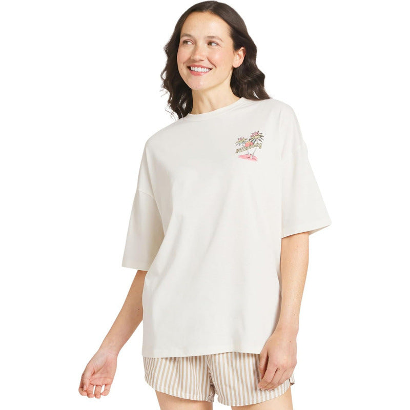 Amazon european style relaxed fit premium soft t-shirt for women,  summer new arrival, short sleeve printed top