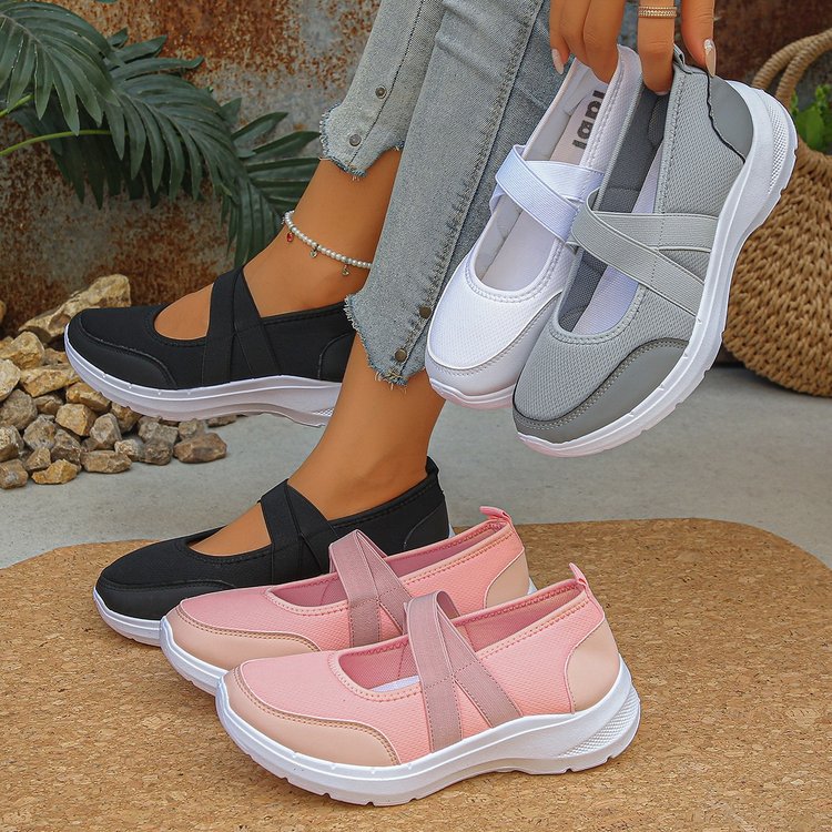 spring and summer new arrivalexportcasualflats women's thick sole flying woven breathable velcro casual mesh plus size women's shoes
