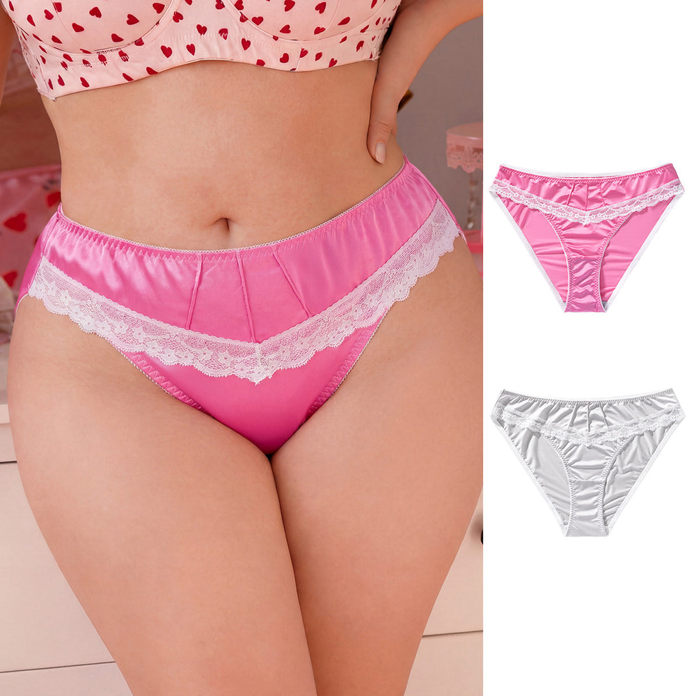 New arrival cross-border plus size women's underwear low waist plaidsexylacesatin light women's briefs