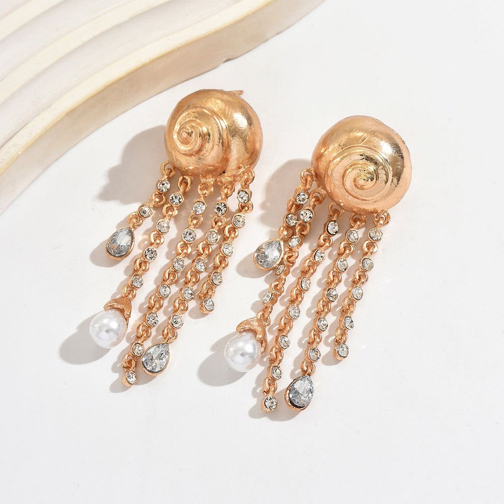 Fashion cross-border heavy industry diamond-encrusted long tassel earrings stylishaccessible luxuryniche stylesense of design thread imitation pearl earrings