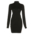 e-commerce hot-selling, trendy european and american style new women's fashion half-high neck, backless, long-sleeved, slim-fit dress