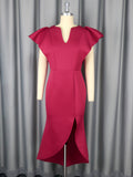 new v-neck flutter sleeve dress ruffle trim bodycon party evening gown