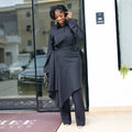 European and american style women's fall  sweet turn-down collar striped long sleeve blouse and high-waisted asymmetrical midi skirt two-piece set