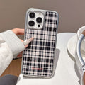 Black and white checkered iphone 17 pro max electroplated shockproof phone case, apple 16 silver edge drip glue protective cover