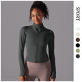Naked comfortable outdoor sports outwear breathable mesh stand collar long sleeves zipper topsilm yoga fitness outwear