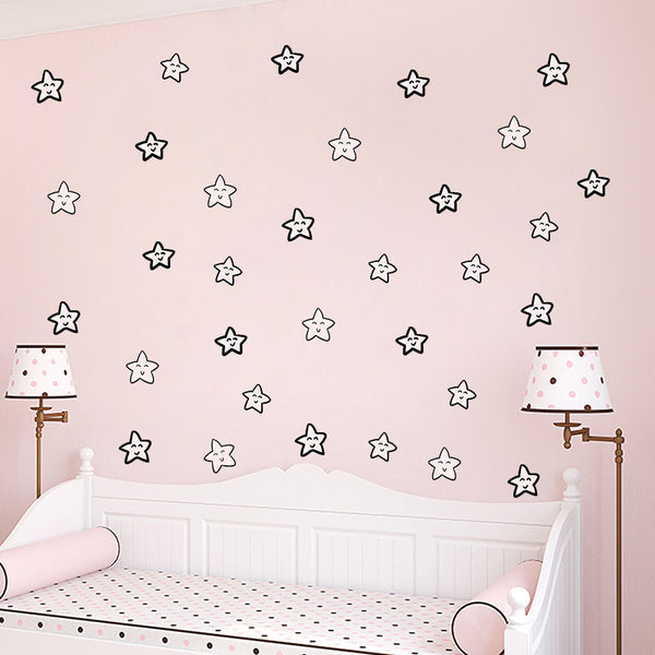 Watercolor hand-painted style smiling pentagram wall sticker children's room cute dress up arrangement colorful happy stars