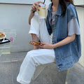 Denim vest for women springk-style student outwearlooseslimming lookfashionbai casual sleeveless vest
