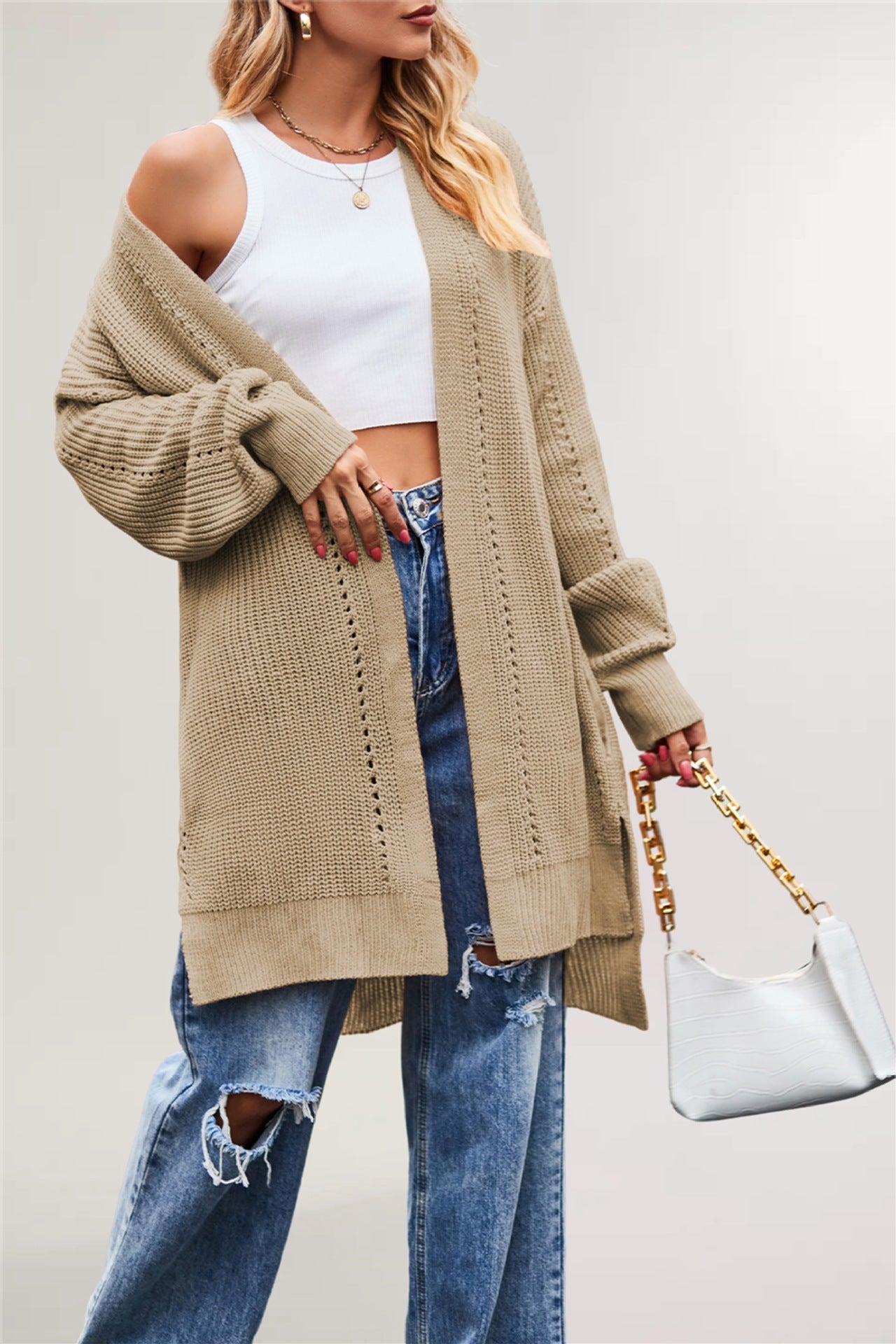 European and American  women's clothing winter and autumn 2025 new sweater independent station solid color loose coat pocket knitted cardigan