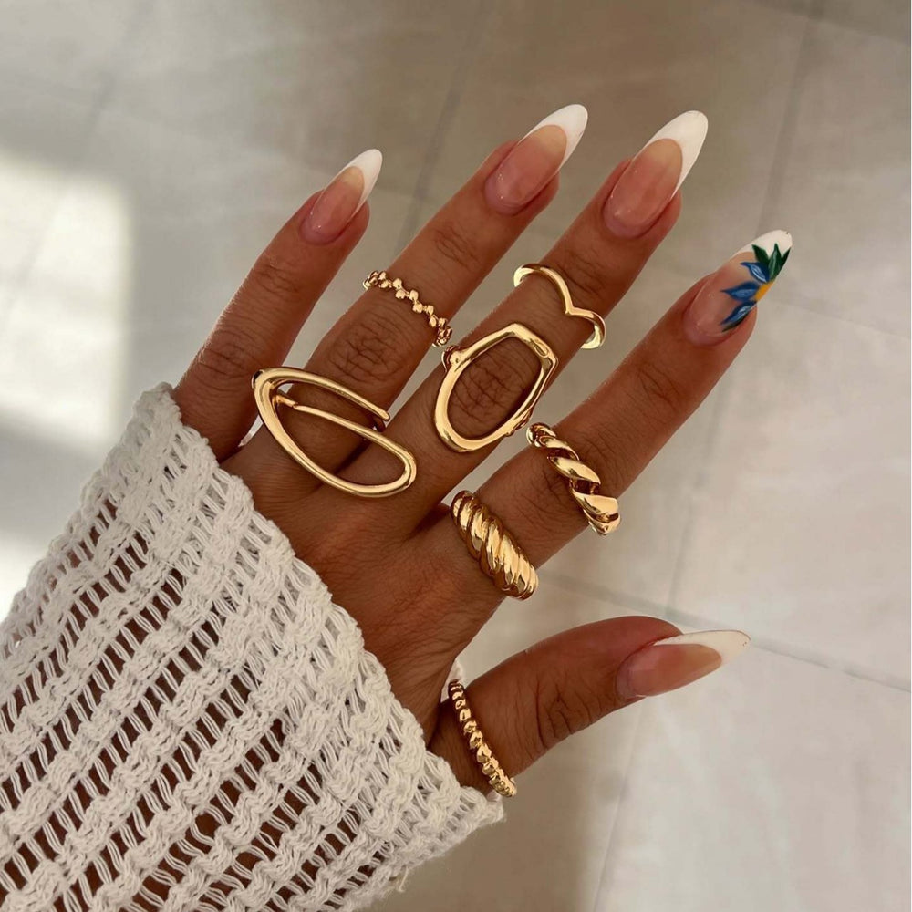 European and american cross-border design irregular metallic shiny ring 7-piece set - unique, versatile, and trendy "instagrammable" finger rings and jewelry for women