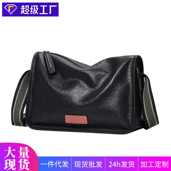 New trendy men's bags, genuine leather men's shoulder bags, fashion casual messenger bags, first-layer cowhide commuter small satchel bags