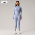 European and american high-stretch bodysuit yoga outfit - half-zip long sleeve workout suit - peach lift butt yoga leggings dlt002