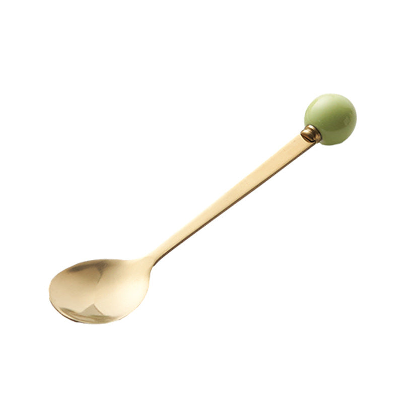 Simple macaron glazed ceramic handle fruit fork creative stainless steel fork spoon high-value home dessert spoon