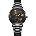 New hollow-out creative tech men's steel band watch with rotating bezel - quartz watch for cross-border e-commerce