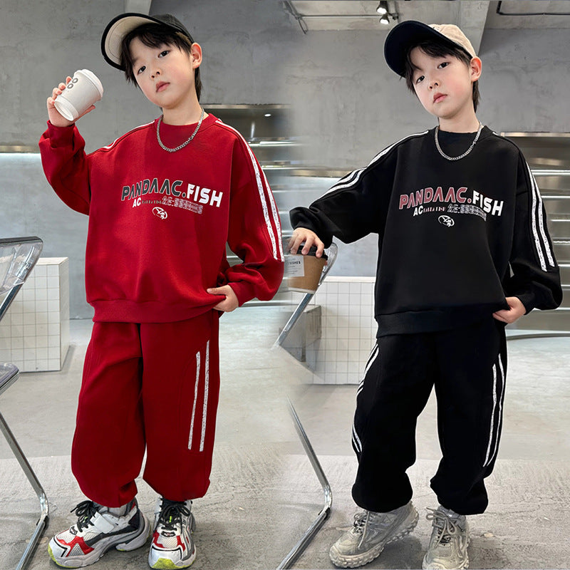 Trendy and edgy boys' two-piece outfit for teens, new spring/autumn  collection, long-sleeved athletic set for students