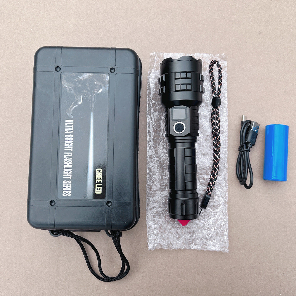 Customized hot-selling white laser exploding strong light flashlight charging outdoor digital display tactical flashlight
