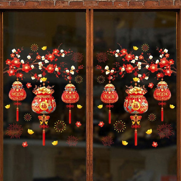 Plum blossom lucky bag New Year's Spring Festival decoration static window sticker glass door sticker window grilles sticker New Year's Day arrangement