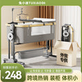 Aluminum alloy baby crib convertible to big bed, multifunctional portable folding children's bed, newborn baby bed with changing table