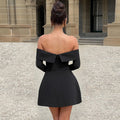 Autumn european and american style women's new fashion elegant backless off-the-shoulder bandeau slim-fit long sleeve a-line dress