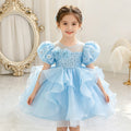 Ready-to-ship new bubble sleeve floral children's formal dress wedding princess gown baby girl party dress kids dress