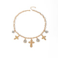 European and american cross-border jewelry hip-hop style cross pendant necklace - statement design with diamond-accented large teardrop necklace