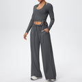 New brushed fleece quick-dry yoga outfit set - three-piece activewear with drawstring and tie details for sports, outdoor training, running, and fitness