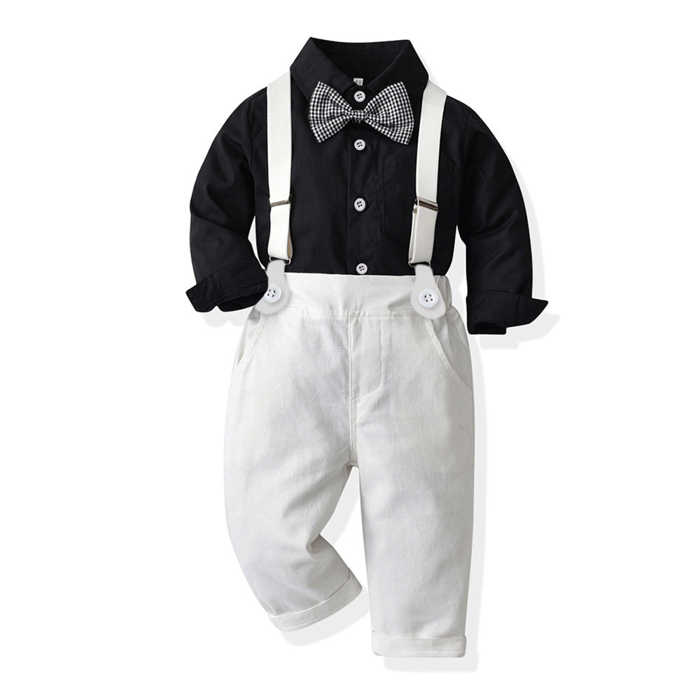 Boys' formal wear, children's performance outfit, student piano recital costume, floral dress for kids, big kids' white shirt and black pants set